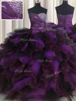 Sweet Ruffled Purple Sleeveless Organza and Tulle Lace Up Quinceanera Dresses for Military Ball and Sweet 16 and Quinceanera