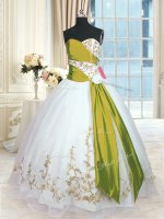 White Quinceanera Gowns Military Ball and Sweet 16 and Quinceanera with Embroidery and Sashes ribbons Sweetheart Sleeveless Lace Up
