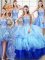 High Quality Four Piece Floor Length Multi-color Quinceanera Gown Organza Sleeveless Ruffles and Sequins