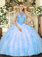 Chic Floor Length Ball Gowns Sleeveless Baby Blue Quinceanera Dresses Lace Up(SKU SJQDDT1218002-3BIZ)