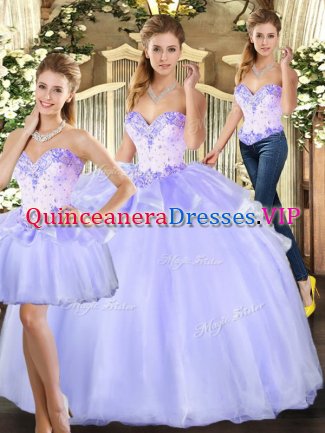On Sale Sleeveless Floor Length Beading Lace Up 15th Birthday Dress with Lavender