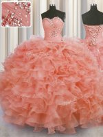 Watermelon Red Lace Up Sweetheart Beading and Ruffles Military Ball Dresses For Women Organza Sleeveless