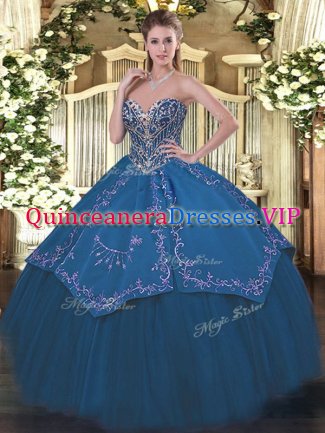 Ball Gowns 15th Birthday Dress Blue Sweetheart Taffeta and Tulle Sleeveless Floor Length Lace Up