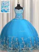 Organza Sweetheart Sleeveless Lace Up Beading and Appliques Sweet 16 Quinceanera Dress in Baby Blue