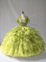 Exceptional Sleeveless Beading and Ruffles Lace Up Quince Ball Gowns