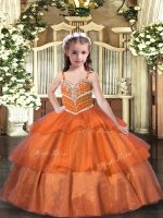 Orange Ball Gowns Ruffled Layers Winning Pageant Gowns Lace Up Organza Sleeveless Floor Length(SKU PAG1056-2BIZ)