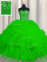 Fine Visible Boning Tulle Sweetheart Sleeveless Lace Up Beading and Ruffles and Sequins Sweet 16 Dresses in