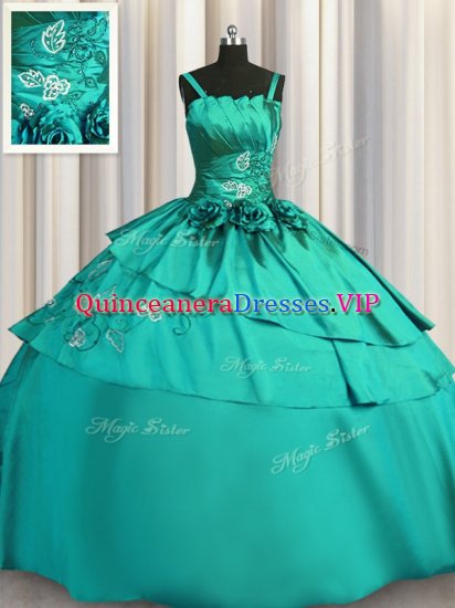 Beading and Embroidery Military Ball Dresses Turquoise Lace Up Sleeveless Floor Length - Click Image to Close