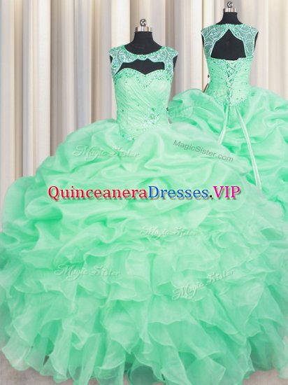 Fantastic Scoop Pick Ups Apple Green Sleeveless Organza Lace Up Vestidos de Quinceanera for Military Ball and Sweet 16 and Quinceanera - Click Image to Close