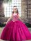 Fuchsia Ball Gowns Tulle Straps Sleeveless Beading Floor Length Lace Up Pageant Gowns For Girls
