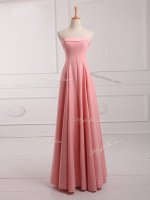 Classical Watermelon Red Sleeveless Floor Length Ruching Lace Up Court Dresses for Sweet 16