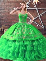 Nice Organza Sleeveless Floor Length Quince Ball Gowns and Embroidery