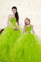 Suitable Yellow Green Sleeveless Floor Length Beading and Ruffles Lace Up Vestidos de Quinceanera