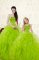 Suitable Yellow Green Sleeveless Floor Length Beading and Ruffles Lace Up Vestidos de Quinceanera