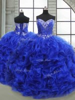 Glittering Royal Blue Sweet 16 Dresses Military Ball and Sweet 16 and Quinceanera with Beading and Ruffles Sweetheart Sleeveless Lace Up