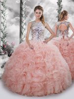 Dazzling Sleeveless Lace Up Floor Length Beading and Ruffles Vestidos de Quinceanera