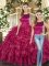 Excellent Fuchsia Two Pieces Scoop Sleeveless Organza Floor Length Lace Up Ruffles Quinceanera Gowns