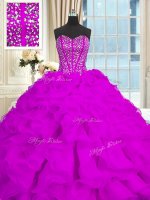 Deluxe Purple Ball Gowns Organza Sweetheart Sleeveless Beading and Ruffles With Train Lace Up 15 Quinceanera Dress Brush Train(SKU PSSW0343-8BIZ)