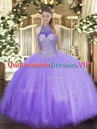 Sleeveless Beading Lace Up Quince Ball Gowns