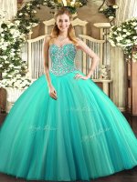 Custom Designed Floor Length Ball Gowns Sleeveless Aqua Blue Ball Gown Prom Dress Lace Up