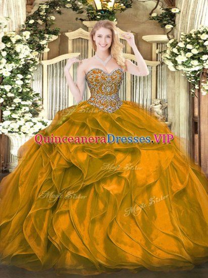 Organza Sleeveless Floor Length Sweet 16 Dresses and Beading and Ruffles - Click Image to Close