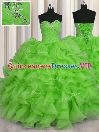 Ball Gown Prom Dress Military Ball and Sweet 16 and Quinceanera with Beading and Ruffles Sweetheart Sleeveless Lace Up