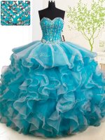With Train Teal Quinceanera Gowns Sweetheart Sleeveless Brush Train Lace Up