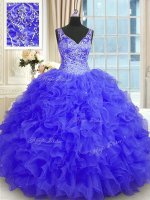 Organza Sleeveless Floor Length Sweet 16 Quinceanera Dress and Beading and Ruffles