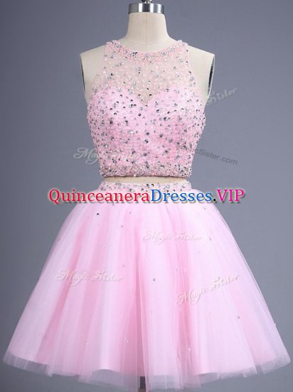 Rose Pink Scoop Neckline Beading Court Dresses for Sweet 16 Sleeveless Lace Up - Click Image to Close