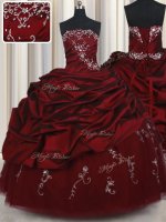 Chic Wine Red Sweet 16 Dress Military Ball and Sweet 16 and Quinceanera with Beading and Pick Ups Strapless Sleeveless Lace Up