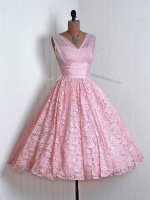 Customized Sleeveless Lace Mini Length Lace Up Quinceanera Court of Honor Dress in Baby Pink with Lace(SKU SWBD126-1BIZ)