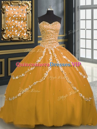 Sleeveless Brush Train Beading and Appliques Lace Up Vestidos de Quinceanera - Click Image to Close