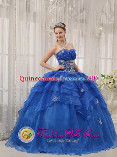 Platteville Wisconsin/WI Lovely Sweetheart Organza For Luxurious Royal Blue Strapless Quinceanera Dress With Beading - Click Image to Close