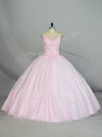Ball Gowns 15th Birthday Dress Baby Pink Straps Tulle Sleeveless Floor Length Lace Up
