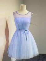 Stylish Lavender Scoop Lace Up Belt Quinceanera Dama Dress Sleeveless