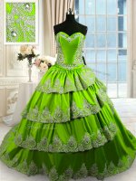 Green Quinceanera Gown Military Ball and Sweet 16 and Quinceanera with Beading and Appliques and Ruffled Layers Sweetheart Sleeveless Court Train Lace Up(SKU PSSW0247-9BIZ)