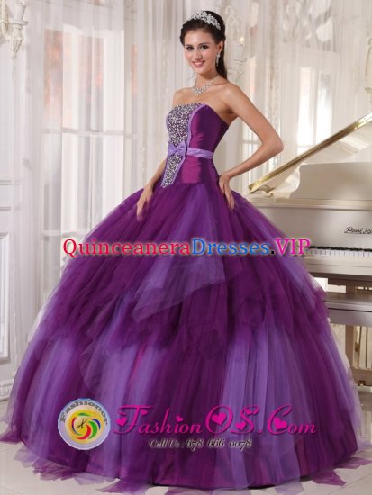 Strapless Tulle Beading and Bowknot For Elegant Purple Quinceanera Dress In West Liberty West virginia/WV - Click Image to Close