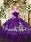 Perfect Purple Organza and Taffeta Zipper Sweetheart Sleeveless Floor Length Sweet 16 Dress Embroidery
