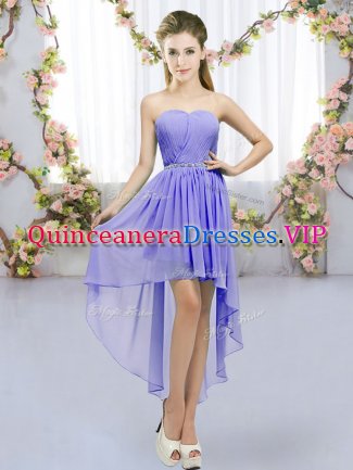 Lavender Chiffon Lace Up Sweetheart Sleeveless High Low Quinceanera Court of Honor Dress Beading