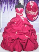 Suitable Taffeta Strapless Long Sleeves Lace Up Appliques and Pick Ups Quinceanera Gowns in Hot Pink(SKU PSSW032-11BIZ)