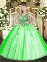 Affordable Tulle Lace Up Quinceanera Gown Sleeveless Floor Length Beading