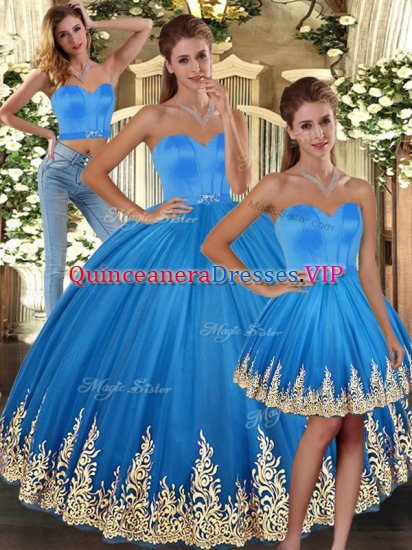 Baby Blue Sleeveless Tulle Lace Up Ball Gown Prom Dress for Sweet 16 and Quinceanera - Click Image to Close