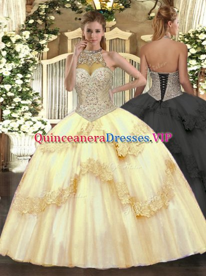 Eye-catching Sleeveless Beading and Appliques Lace Up Ball Gown Prom Dress - Click Image to Close