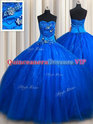 Tulle Sleeveless Floor Length Quinceanera Dress and Beading and Appliques