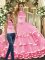 Ideal Floor Length Pink Quinceanera Gown Halter Top Sleeveless Backless