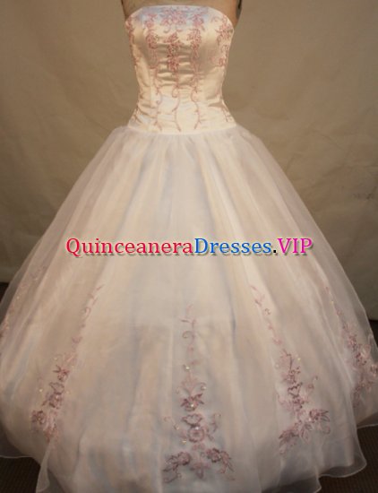Popular ball gown strapless floor-length appliques white organza quinceanera dresses FA-X-085 - Click Image to Close