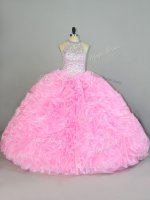 Sophisticated Halter Top Sleeveless Lace Up Sweet 16 Quinceanera Dress Baby Pink Organza