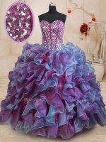 Classical Sweetheart Sleeveless Organza 15 Quinceanera Dress Ruffles and Sequins Lace Up