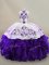 Floor Length Lace Up Quinceanera Dress White And Purple for Sweet 16 and Quinceanera with Embroidery and Ruffles