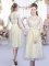 Half Sleeves Zipper Tea Length Lace and Bowknot Court Dresses for Sweet 16